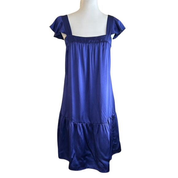 Vintage Y2K Jenny Han Silk Dress – Cobalt Blue Flutter Sleeve Mini – Size M - Picture 5 of 8